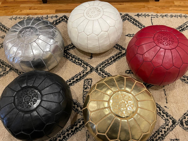Moroccan leather pouf