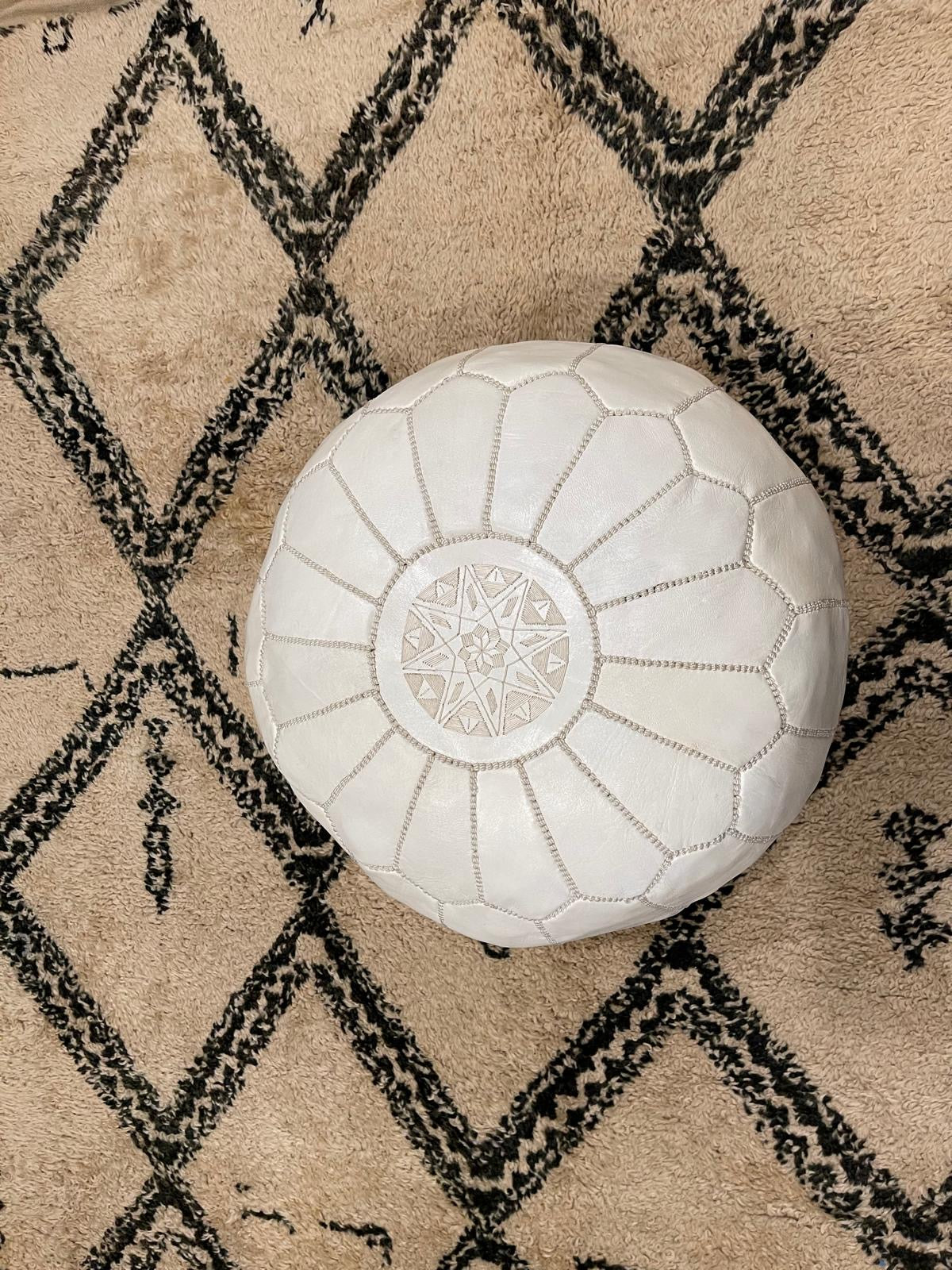 white Moroccan leather pouf
