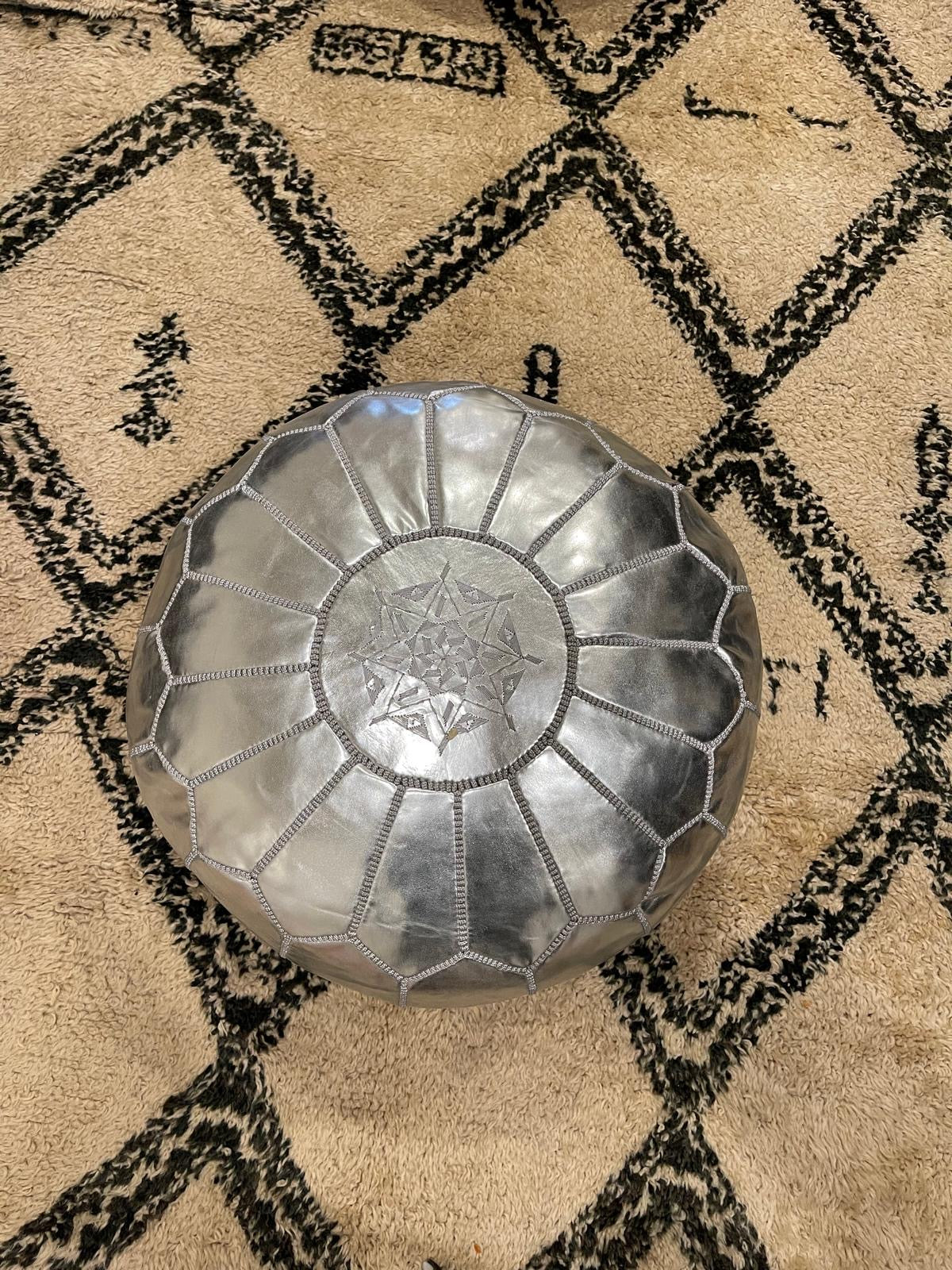 Silver Moroccan leather pouf