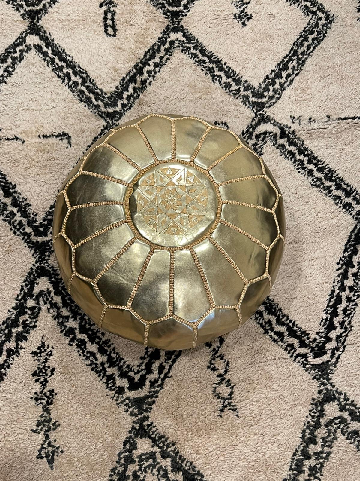 Golden Moroccan leather pouf