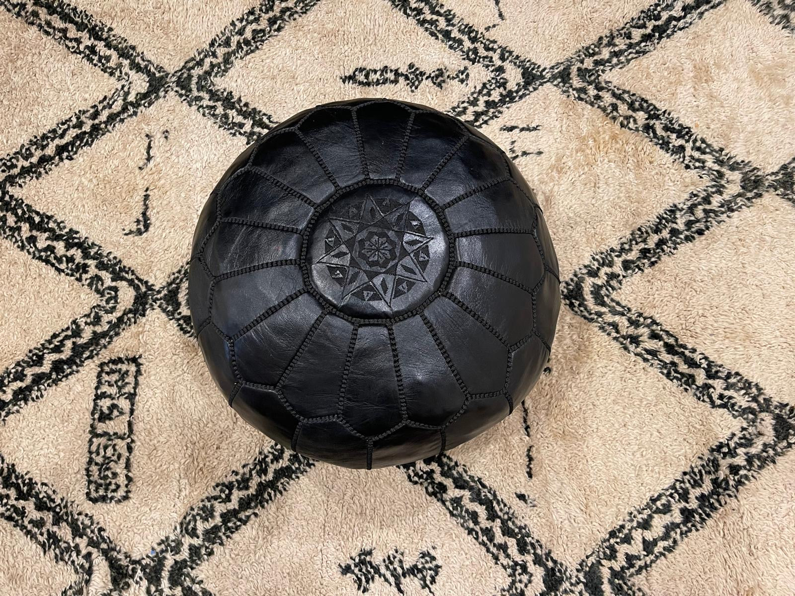 black Moroccan leather pouf